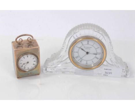 Early 20th century silver miniature carriage clock with Swiss movement 8.5cm and Waterford crystal clock