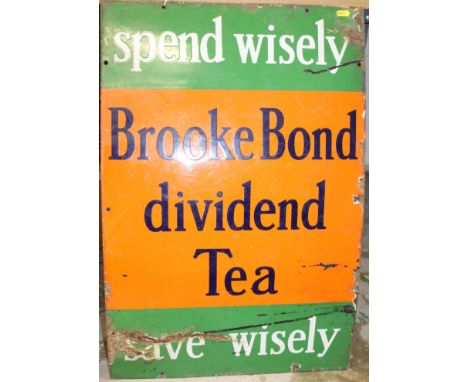 Rectangular enamel advertising sign 'Brook Bond Dividend Tea', 76.5cm overall height