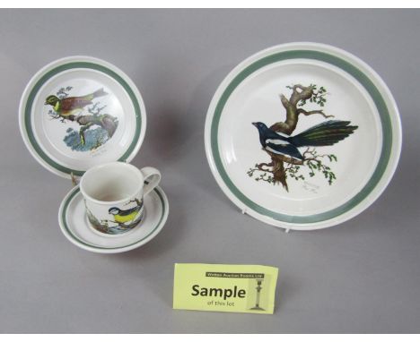 A collection of Portmerion Birds of Britain wares comprising three jugs, six cups, six saucers, six dinner plates, four side 