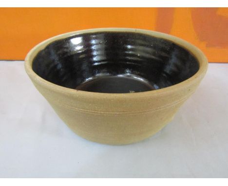 Possibly by Bernard Leach - St Ives Pottery fruit or dairy bowl, with brown glazed interior, 30cm diameter 