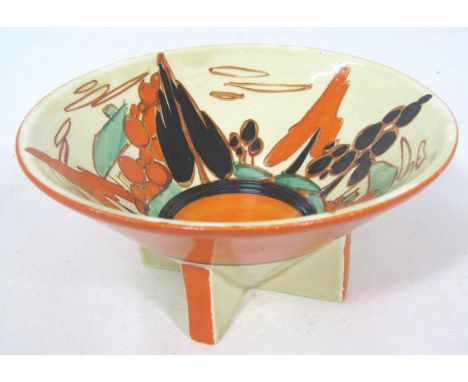 Clarice Cliff Orange Trees and House pattern conical sugar bowl, 12cm diameter