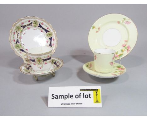 A collection of late 19th century teawares with painted floral decoration comprising milk jug, slop bowl, five cups, six sauc