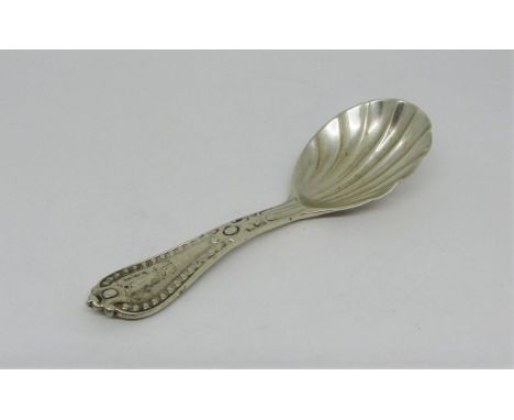 A Victorian silver caddy spoon with shell shaped bowl, London 1859 by Chawner &amp; Co 