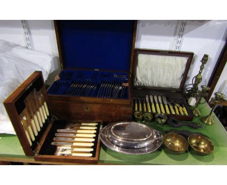 An oak canteen containing a quantity of silver plated flatware, the canteen marked Army &amp; Navy CSL makers, together with 