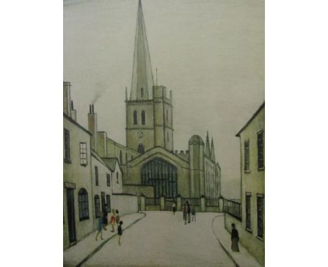 Laurence Stephen Lowry (1887 - 1976, British) - 'Burford Church', signed, limited 752/850, colour lithograph, inscribed to to