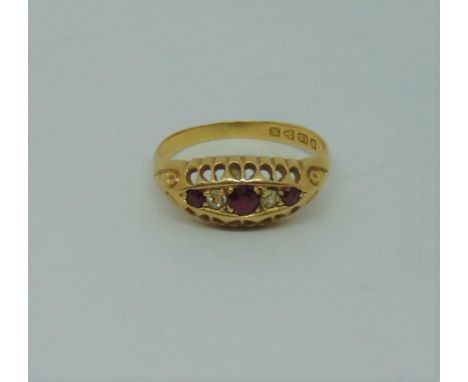 18ct ruby and diamond gypsy ring, size P, 2.8g 