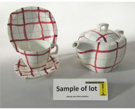 A collection of Midwinter Stylecraft Homeweave wares designed by Jessie Tait, mainly in the red colourway to include teapot, 