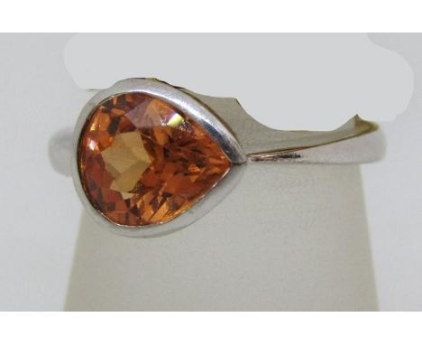 Synthetic ruby ring with pierced shank, unmarked, tests as 18ct gold, size N, together with a further unmarked pear cut orang