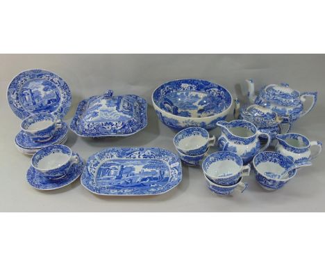 A collection of Copeland Spode blue and white printed Italian pattern wares comprising square shaped tureen and cover, two te