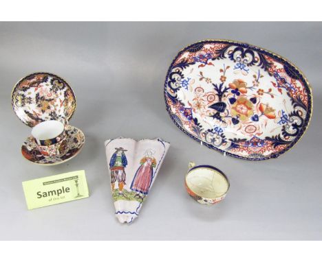 Mainly 19th century Derby Imari pattern wares including oval meat plate, oval serving dish, various cups and saucers, two han