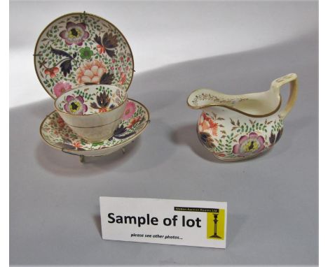 A collection of early 19th century teawares with painted and lustred chinoiserie style floral decoration comprising teapot an