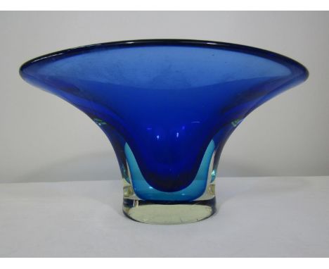 A good quality Scandinavian flared heavy glass vase, with light blue and clear glass base, 32cm long 