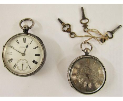 19th century silver fusee pocket watch by William Vaughan of Newport, the enamel dial with Roman numerals and subsidiary seco