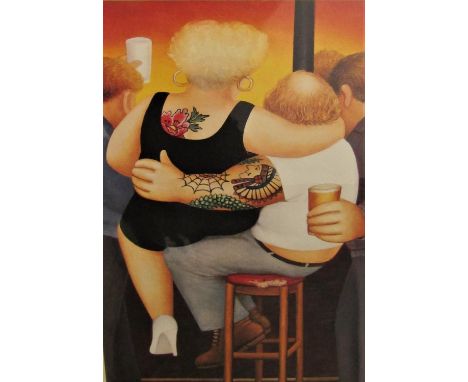Beryl Cook (1926-2008) - 'Two On Stool', signed, limited /850 colour lithograph, 38 x 26cm, unframed 
