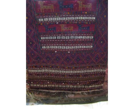 A chain stitched Persian runner horizontal panels of various geometric forms, set within further repeating geometric running 