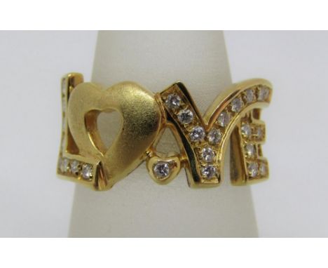 18ct diamond set 'LOVE' ring, size P/Q, 10.2g