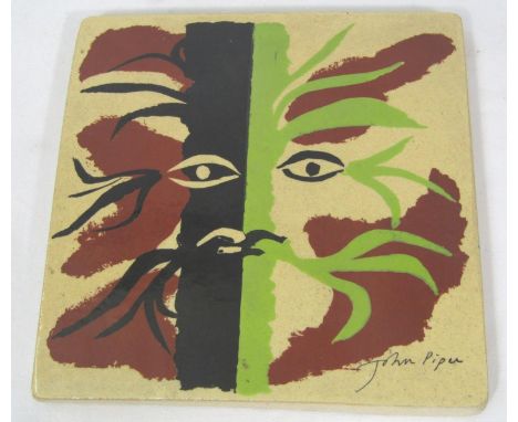 John Piper (1903 - 1992) - Green Man, ceramic tile for Fulham Pottery, signed, 17 x 17cm