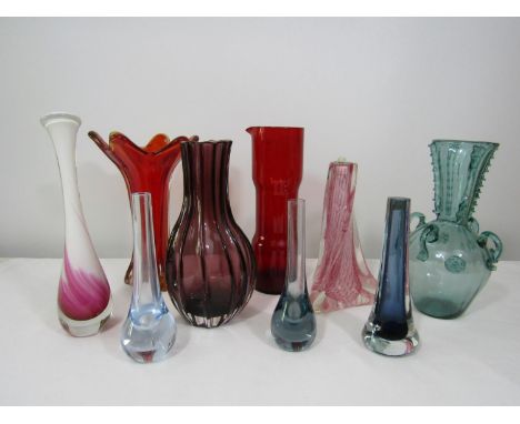 A collection of various art glass to include a Villeroy &amp; Boch faceted glass baluster vase, faceted glass baluster vase, 
