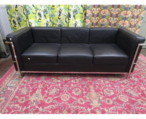 Crobusier style chrome and leather three seater sofa, 76cm long 