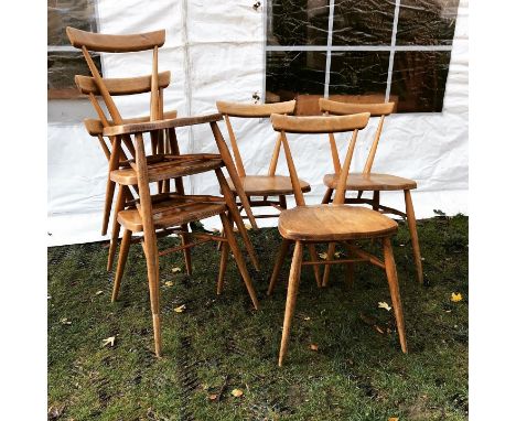 Set of six Ercol light elm adult size stacking chairs, seat to floor 45cm (6)&nbsp;