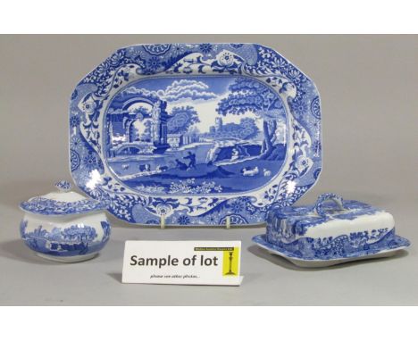 A collection of Copeland Spode blue and white Italian pattern printed wares comprising a pair of square shaped tureens and co