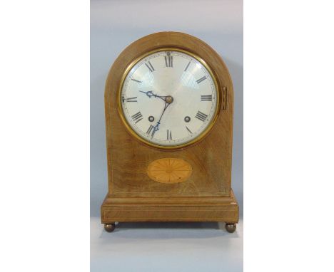 Edwardian two train lancet mantel clock, with 6 inch convex silvered dial, with Roman numerals, with musical movement strikin