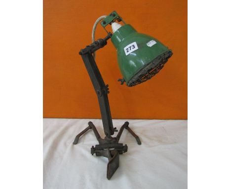 Vintage industrial articulated clamped bench lamp, 45 cm long approx