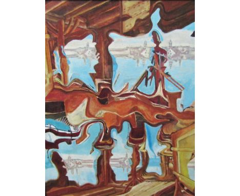 Aleksandar Devic (B.1954, Serbia) - Abstract study of possibly maritime scene, signed, oil on canvas, 100 x 80cm, framed 