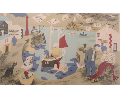 Julian Trevelyan (1910 - 1988, British) - 'Harbour', 1946 lithograph school print, 50 x 76cm, framed&nbsp;