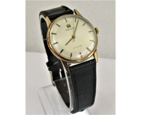 Vintage gent's Tissot Stylist 9ct dress watch, 17 jewel movement, silvered dial with baton markers, 36mm case, currently runn