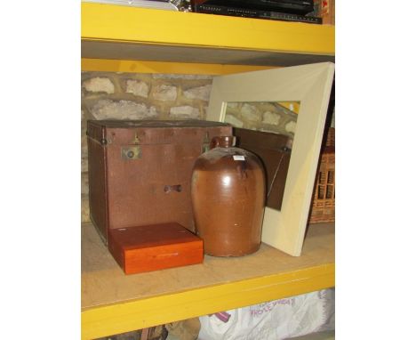 A salt glazed stoneware three gallon flagon, Emefa cased canteen of stainless steel cutlery, an Edwardian brown canvas and st