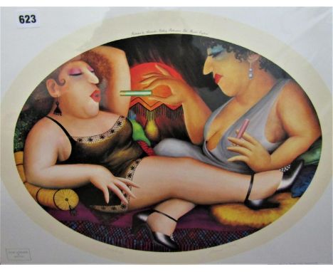 Beryl Cook (1926-2008) - 'Sultry Afternoon', signed, limited 399/850 colour lithograph, oval mount, 35 x 47cm, unframed 