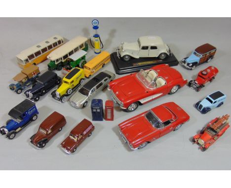 Mixed collection of unboxed model cars including Danbury Mint 1962 Corvette with certificate, Burago 1957 Chevrolet, a Tekno 