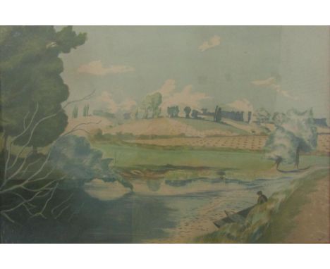 John Nash (1893-1977) - 'The Stour Nr Bures' The Gentle Gallery label verso, colour lithograph (Contemporary Lithographs Seri