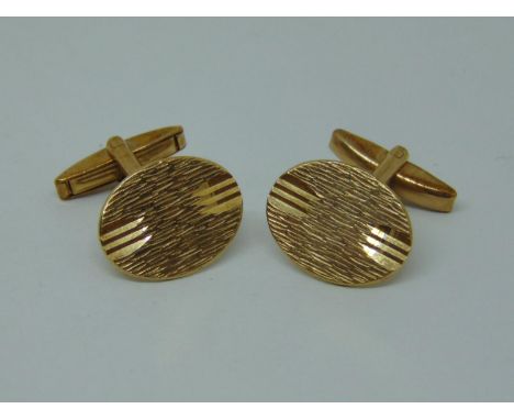 Pair of 9ct engine turned cufflinks, maker 'JA&amp;S', 10.3g total 