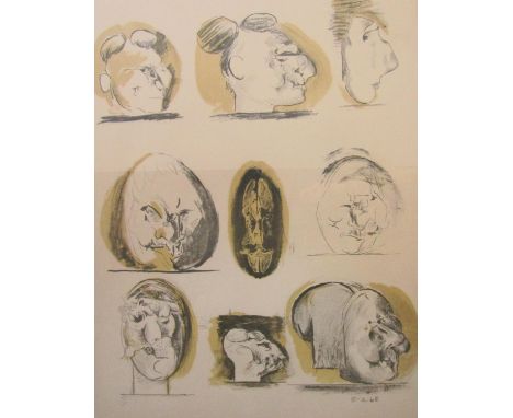 Graham Sutherland (1903 - 1980, British) - 9 studies of grotesque heads, signed, limited 68/70, lithograph on woven paper, 66