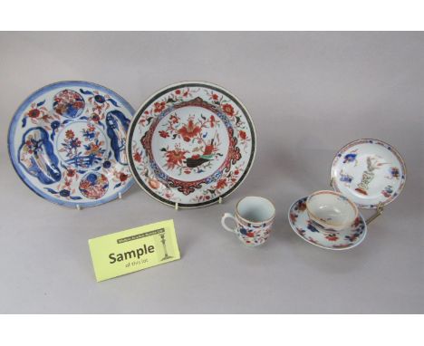 A collection of 18th and 19th century oriental ceramics including Chinese imari pattern wares comprising four beakers, a pair