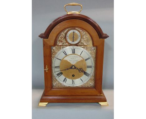 Good quality Sinclair, Harding and Bazeley triple fusee walnut cased musical bracket clock, the gilt dial with silvered chapt