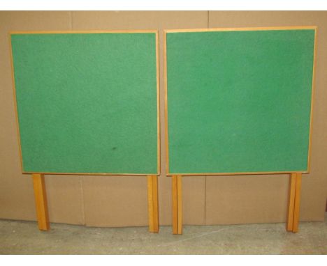 Two simple folding beechwood framed card tables with baize lined tops, 60cm square&nbsp;together with a vintage green stained