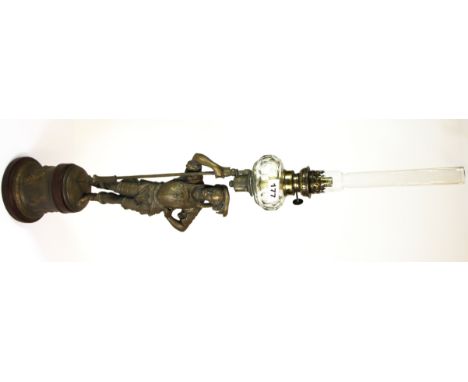 A 19th century French gilt spelter figural oil lamp, H. 83cm.