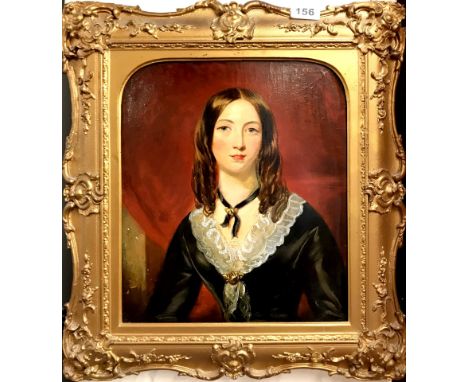 A 19th century gilt framed oil on board portrait of a young woman, frame size 45 x 50cm.