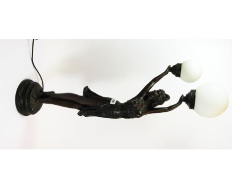 A large reproduction Art Deco figural table lamp, H. 89cm.