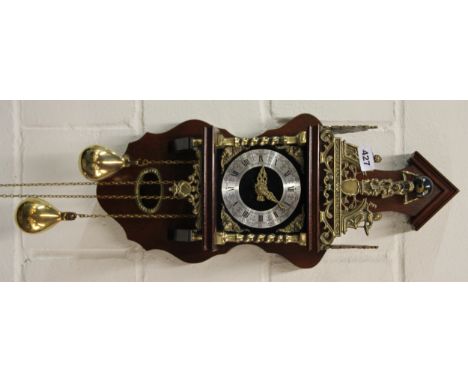 A mahogany and brass Dutch wall clock, H. 60cm.