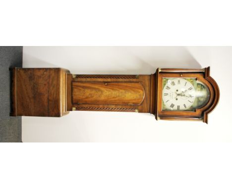 An 18th century walnut cased longcase clock with painted dial, second and date functions, by  T. Symonds of Yarm, H. 187cm.