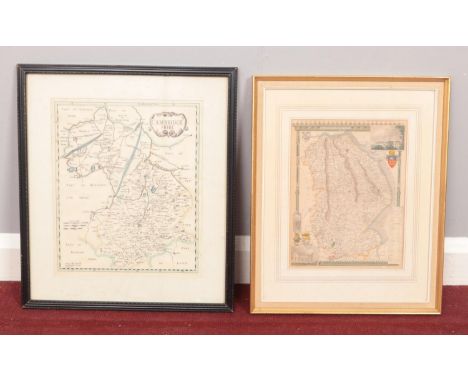 Two framed pictures of maps. To include a printed map of Cambridgeshire, and etching of Lincolnshire. Etching H:26cm, W: 20cm