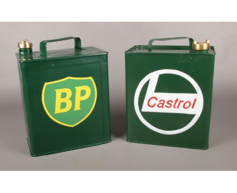 Two vintage petrol cans. BP &amp; Castrol.  