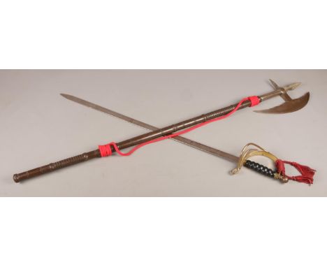 An ABC of Birmingham Ceremonial Sword, having ebonised bobbin handle, together with Pike Axe/Polearm.  
