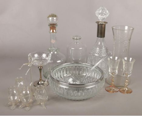 A collection of Victorian and early twentieth century glassware. To include silver plated rimmed punch bowl with blown glass 