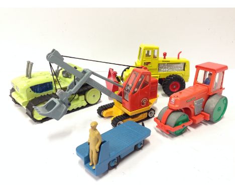 Five Corgi and Dinky construction vehicles: Corgi 1128 Priestman Cub Shovel; 1107 Euclid TC12 Tractor; Dinky 14A BEV Truck; 2