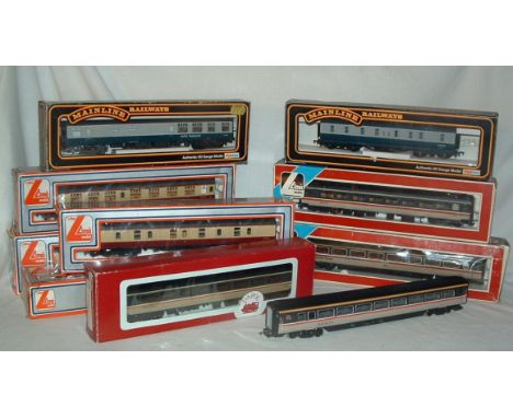 10 x Coaches by LIMA/DAPOL/MAINLINE - Lima 4 x BR(M) Red/Cream Mk 1 nos 305311 x 2, 25 and 31 - 305337/5374 Mk 2 and 3 Blue/G
